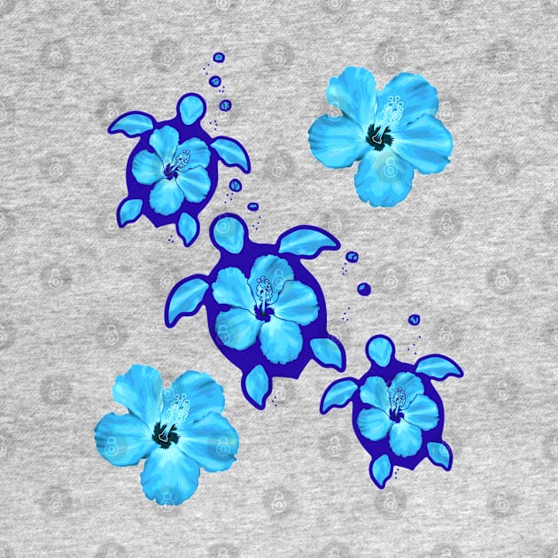 Ocean Blue Honu Sea Turtles Hibiscus Flowers by macdonaldcreativestudios